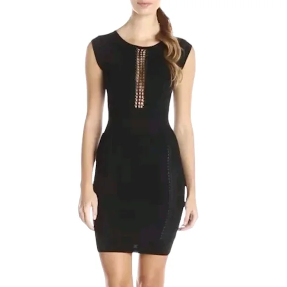 French Connection Cruz Danni Lace Inset Bodycon Dress Black‎ Size 0NWT $188